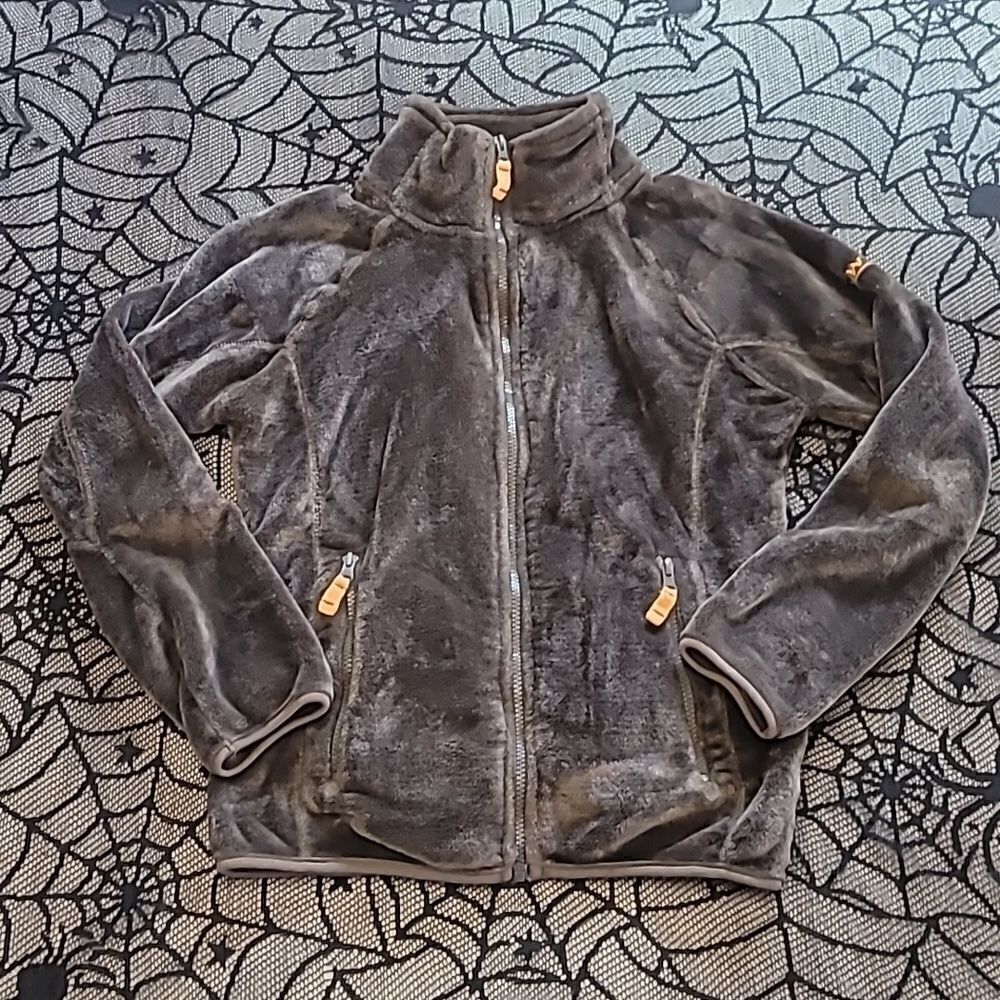 Brown Fuzzy Fleece Zip Up Jacket Women's Size Small